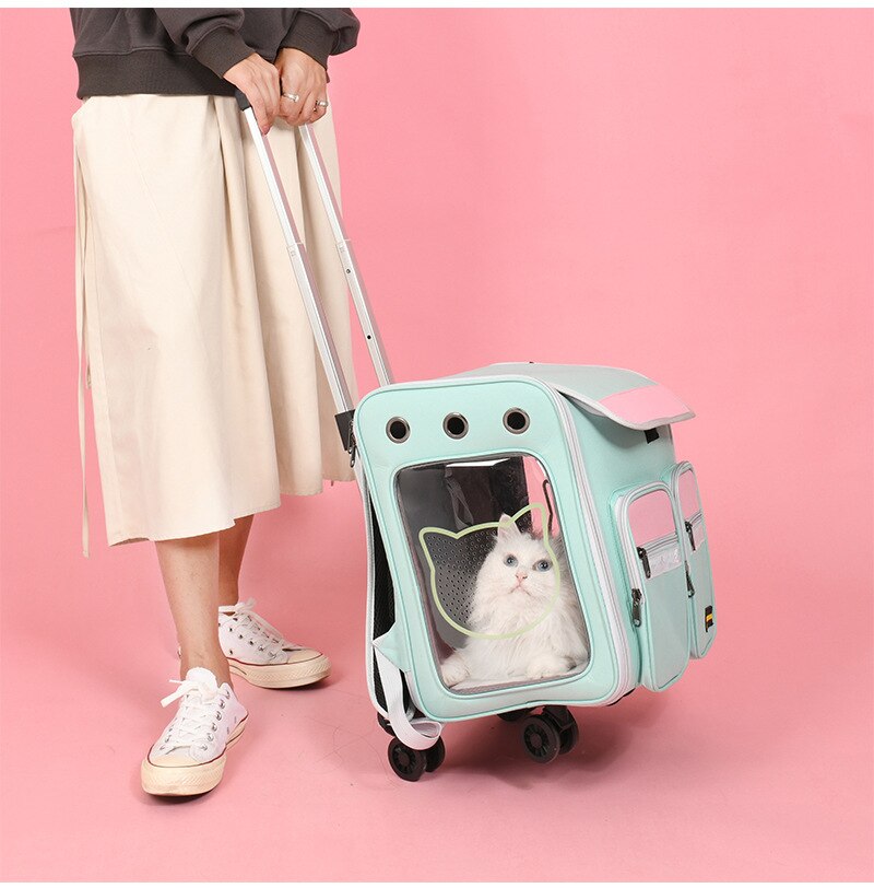 Pet Wheel Carrier Dog Cat Travel Transport Bag Rolling Luggage Travel Stroller