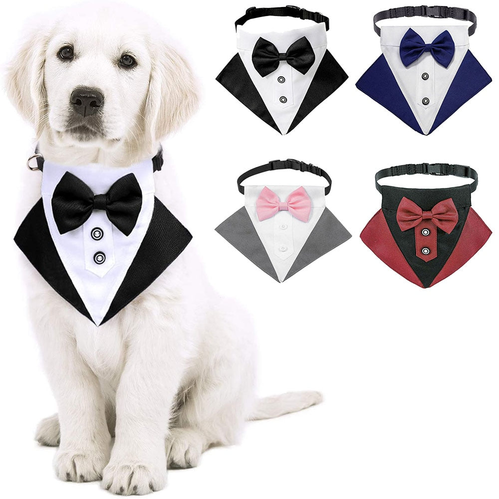 Adjustable Dog Cat Tuxedo Bandana Collar Pet Wedding Bow Tie Scarf
