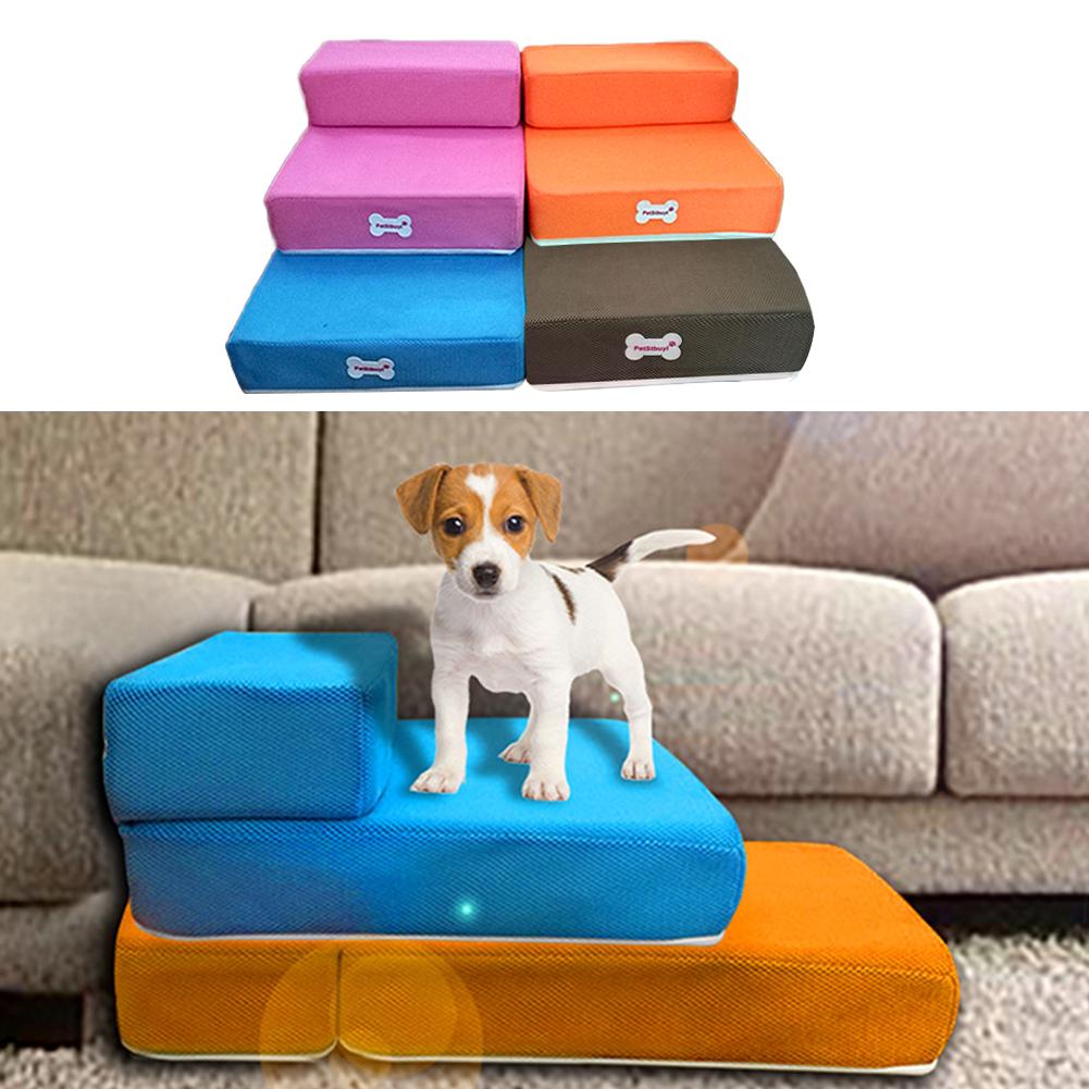 Breathable Mesh Foldable Dog Cat Pet Stairs Detachable Bed Ramp 2 Steps Ladder