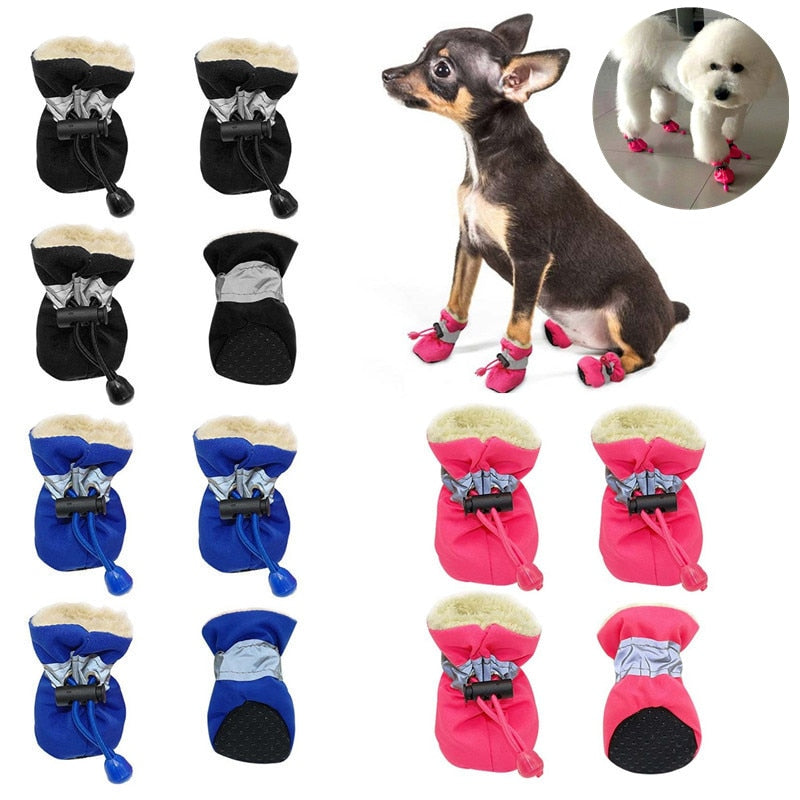 4 Pcs Winter Thick Warm Pet Dog Cat Shoes Anti-slip Snow Boots Footwear