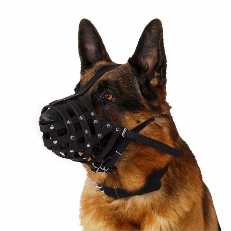1pc PU Leather Dog Pet Mouth Cover Secure Adjustable Mouth Basket Training Muzzle