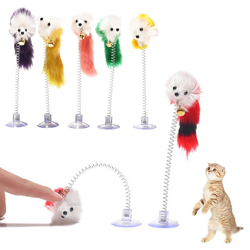 Random Color Plastic Pet Cat Toy Feather Funny Mouse Shape Bottom Suction