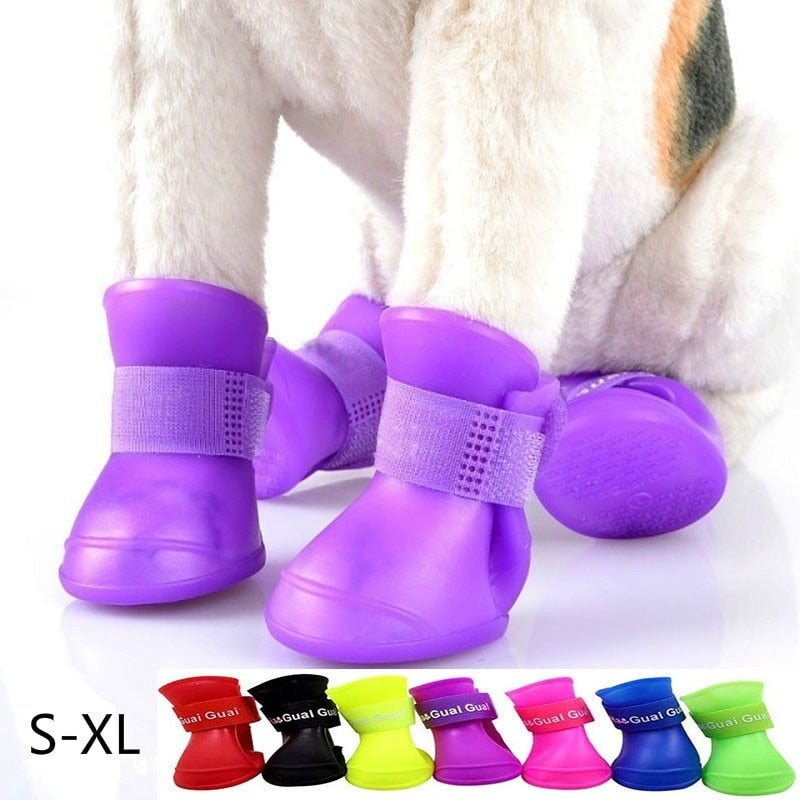 4Pc/Set Pet Dog Rain Shoes Anti Slip Waterproof Cat Shoe Rubber Boots