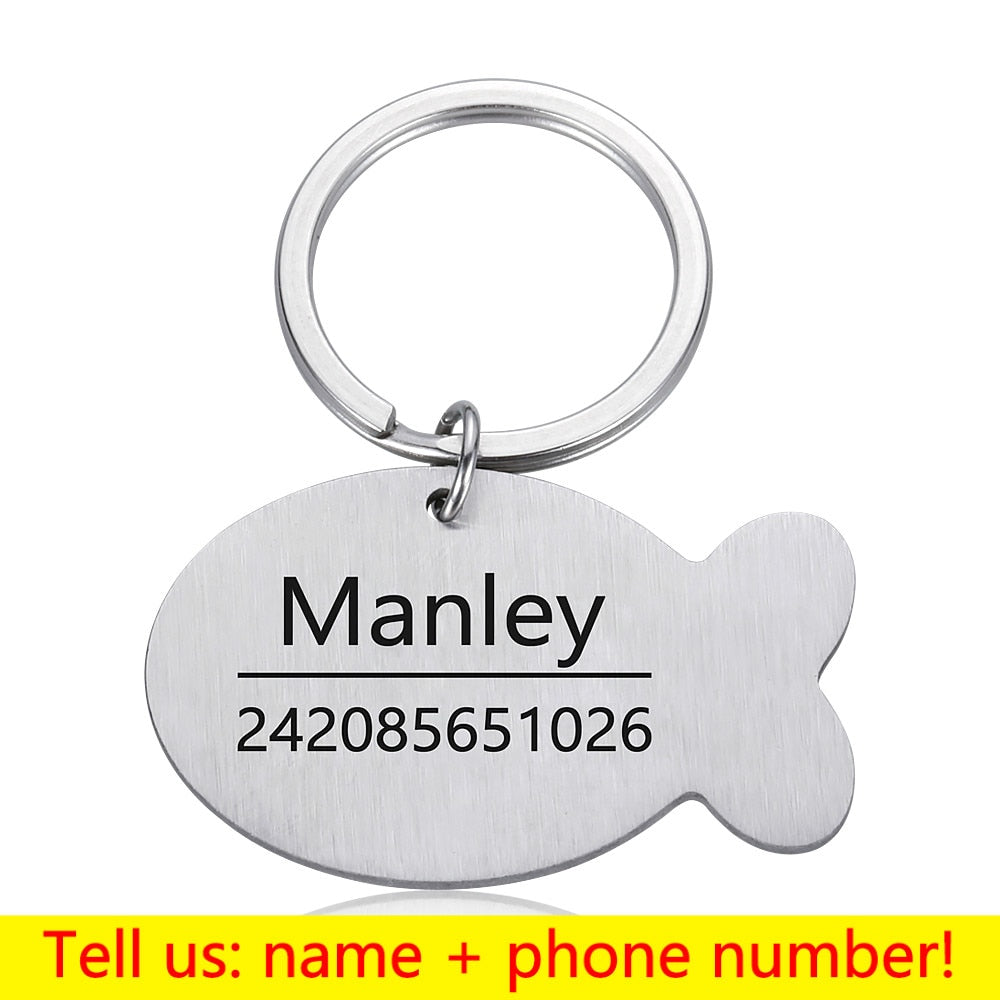 Personalized Cat Dog Pet ID Tag Engraved Pendant Keyring