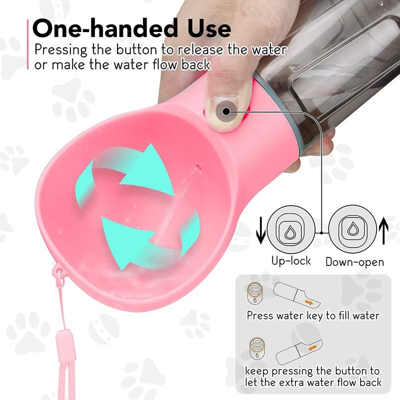 3In1 Portable Pet Dog Cat Water Bottle Food Feeder Drinker Poop Dispenser